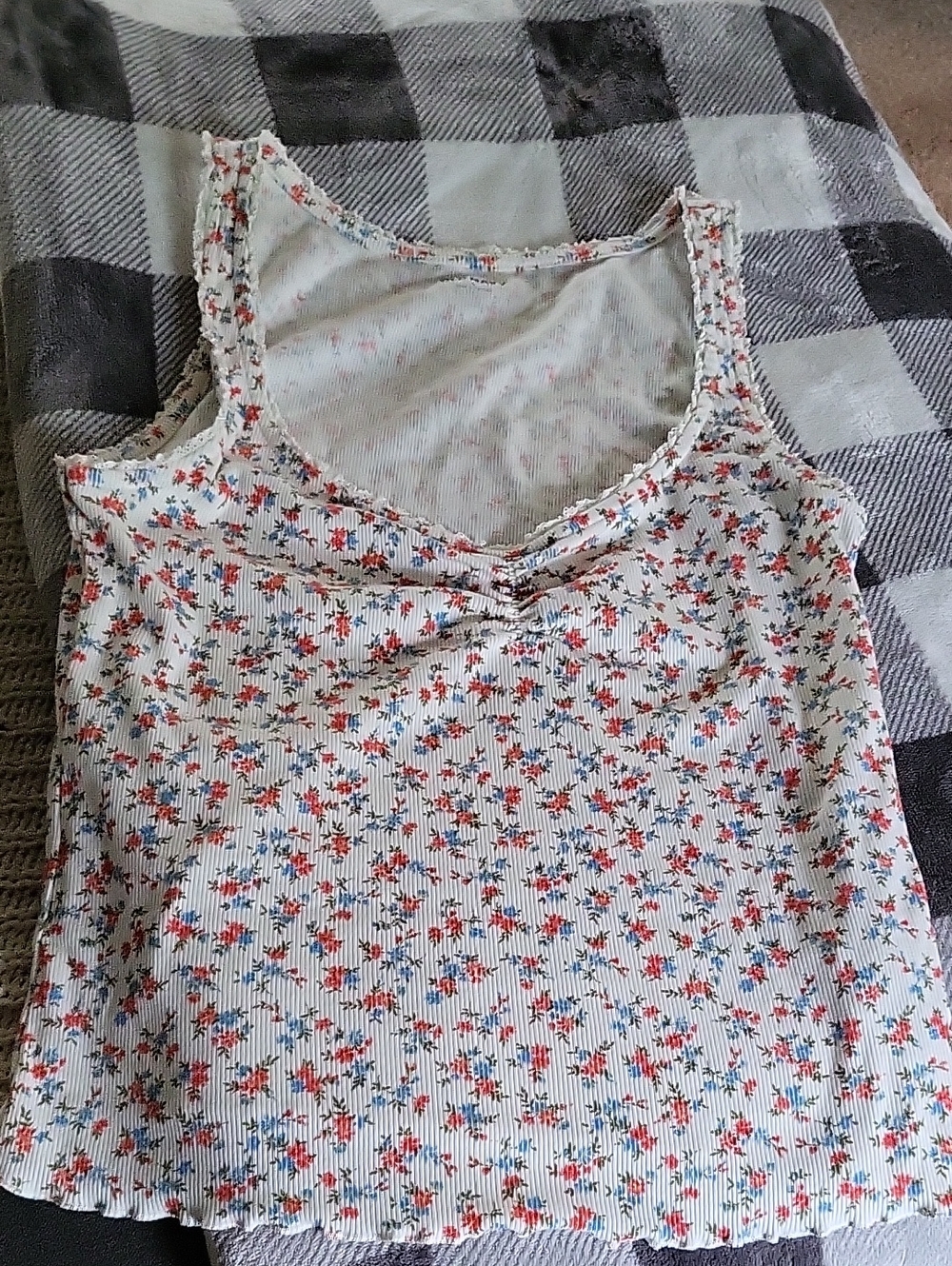 Old Navy White Floral Tank with Red & Blue Print